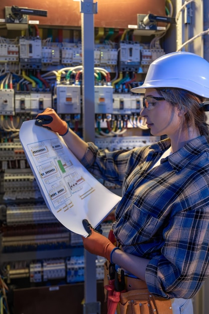 woman-electrician-reads-blueprint-set-up-switchgear-pre-launch-plan_169016-71093